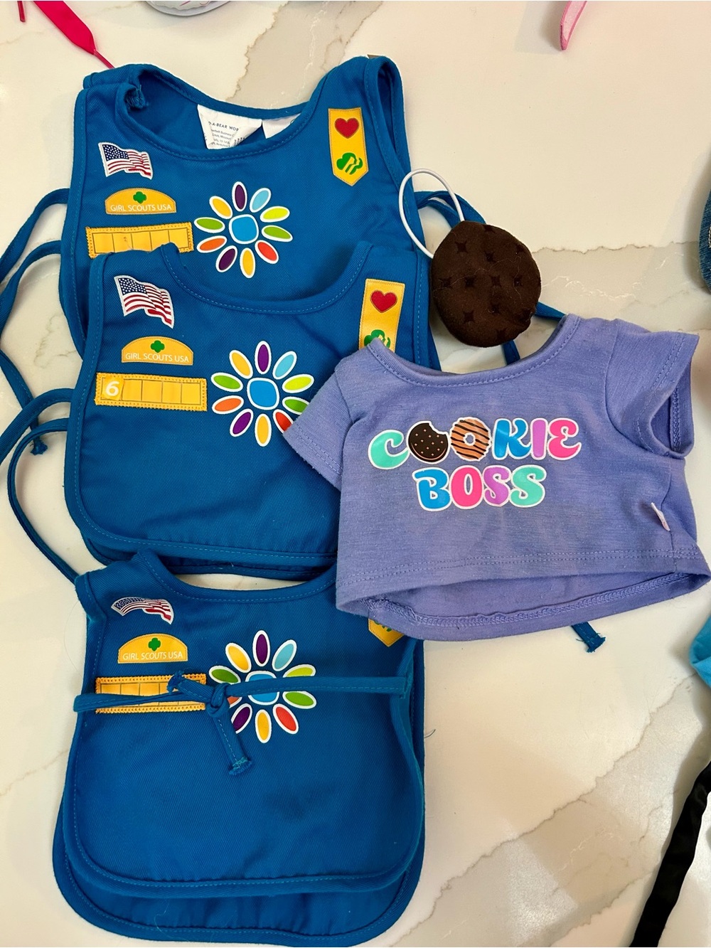 Girl Scouts Blue Vest Sash Set with Purple "Cookie Boss" Top